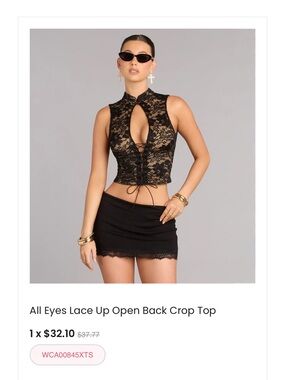 All Eyes Lace-Up Black Crop Top